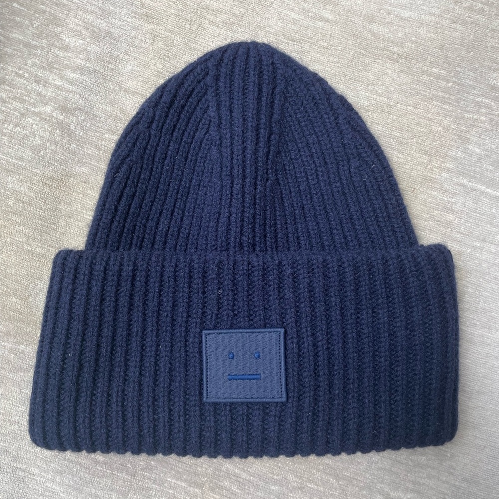 Acne Navy Blue Ribbed Beanie